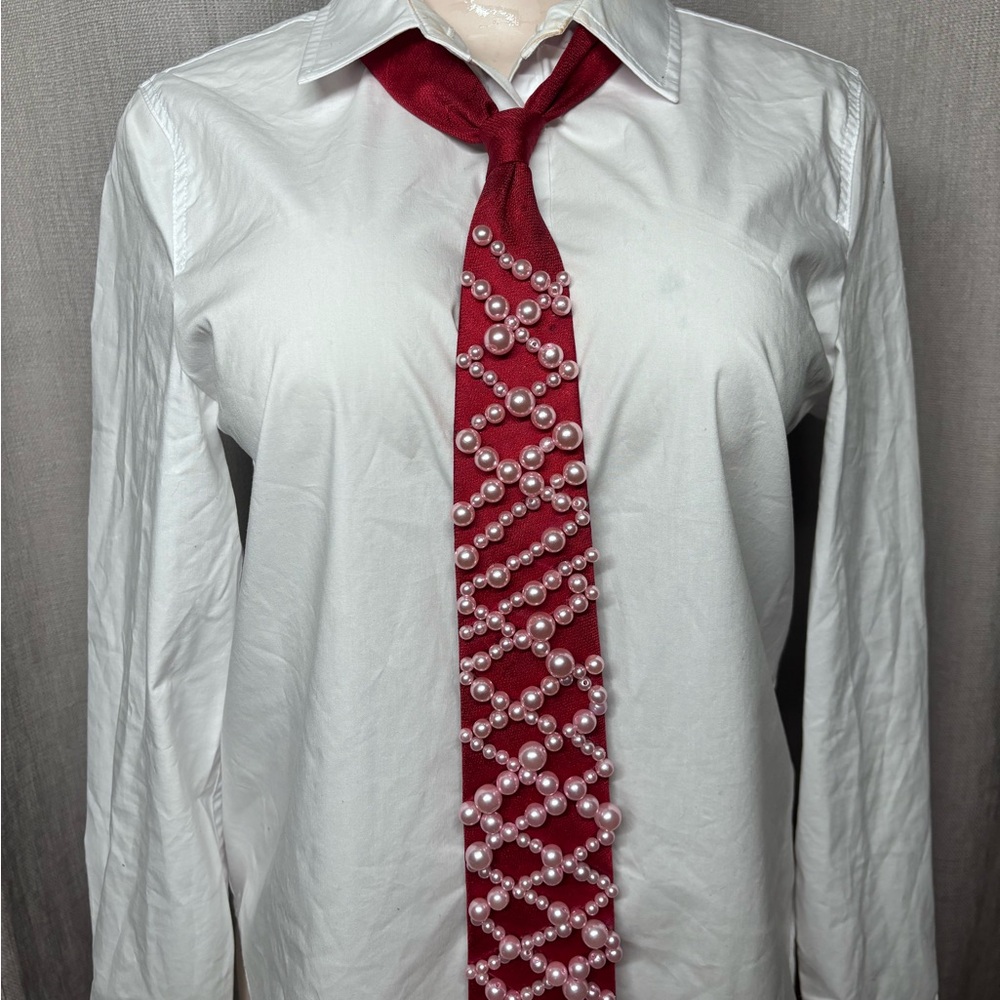 Red Tie with Pearl Accents